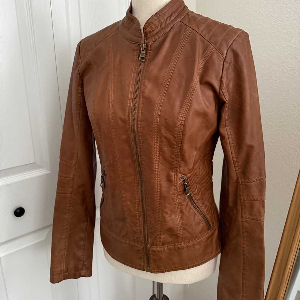 Guess Brown Faux Leather Jacket S - Picture 2 of 6